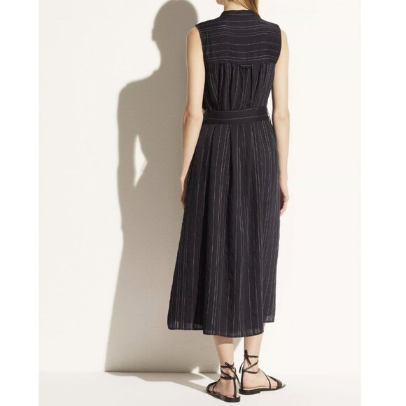 NWT Vince Drapey Stripe Shirt Dress Coastal Navy White Button Up Waist Tie Small - Picture 4 of 10